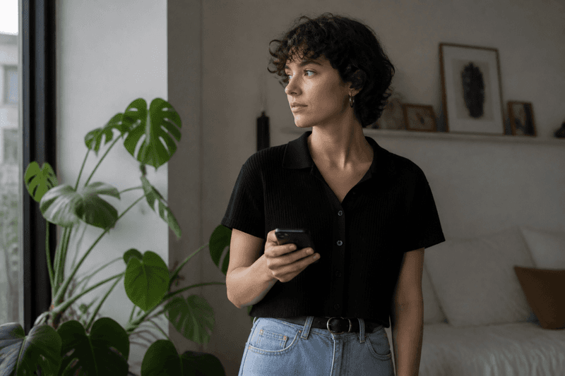 Stylish person browsing aesthetic username ideas on a phone